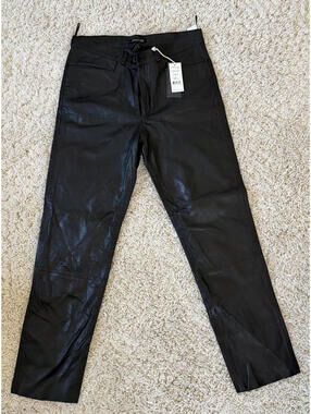 Kenneth Cole Genuine Leather Black Pants Size 34